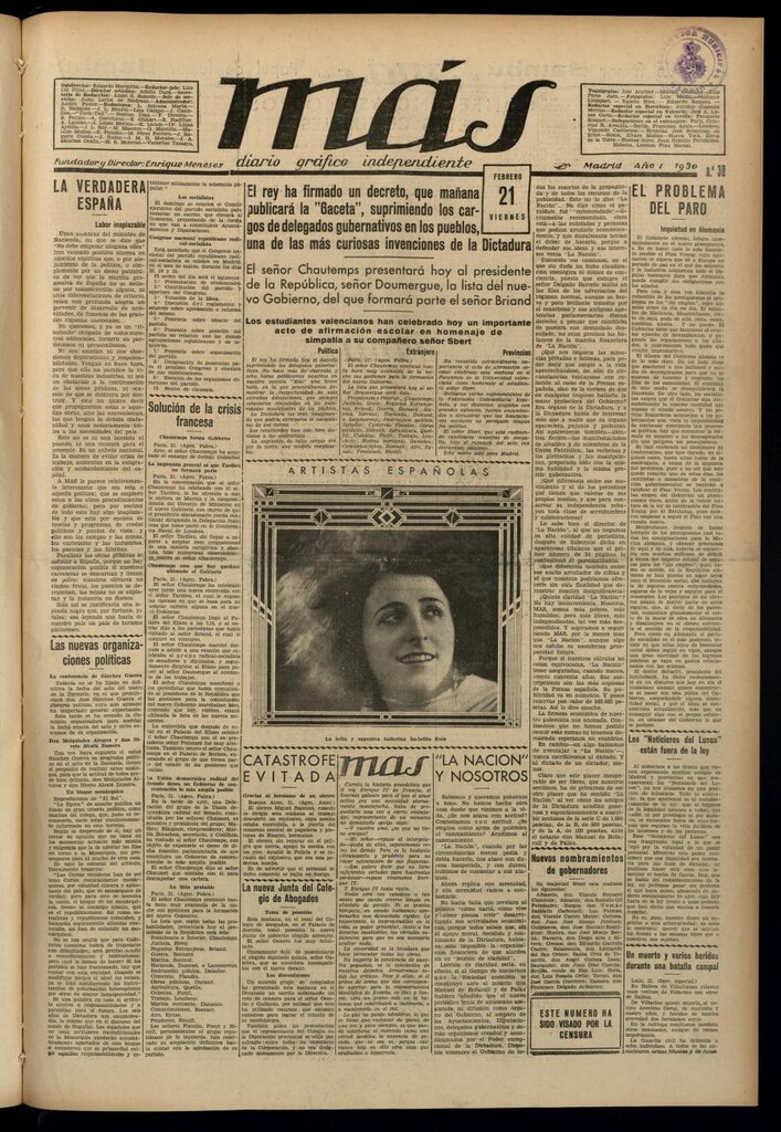 Miniatura de Más: diario gráfico independiente del 21 de febrero de 1930