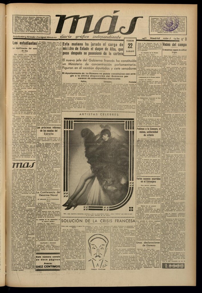 Miniatura de Más: diario gráfico independiente del 22 de febrero de 1930