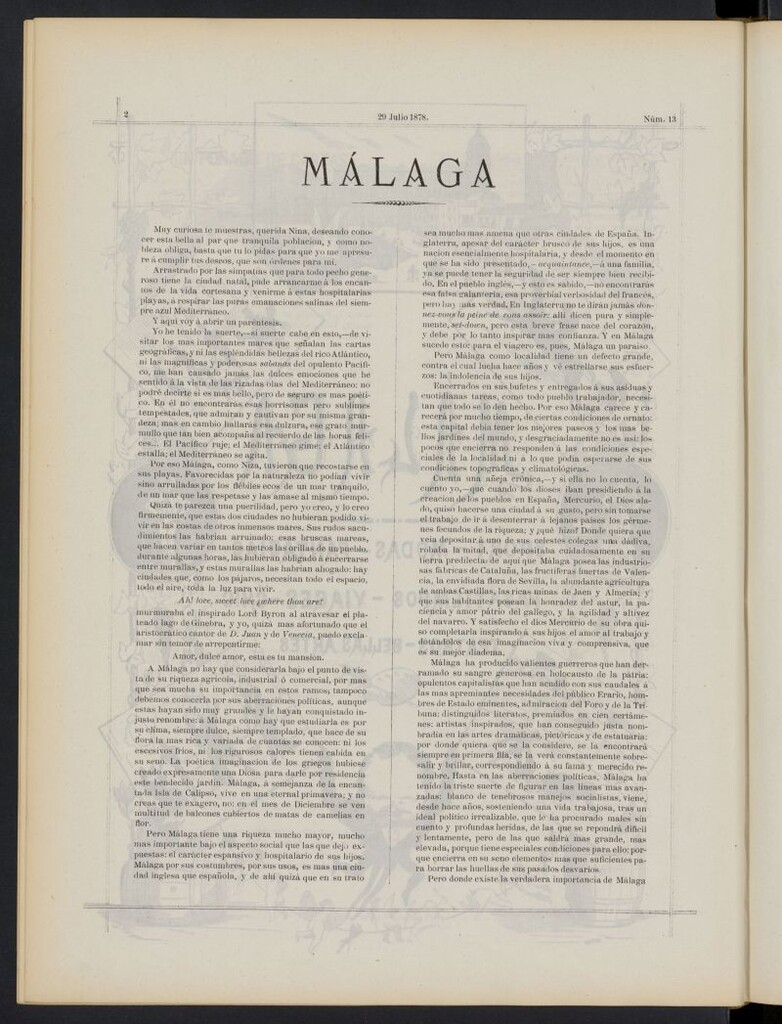 Miniatura de Málaga: sports, moda, fantasías del 29 de julio de 1878, nº 13