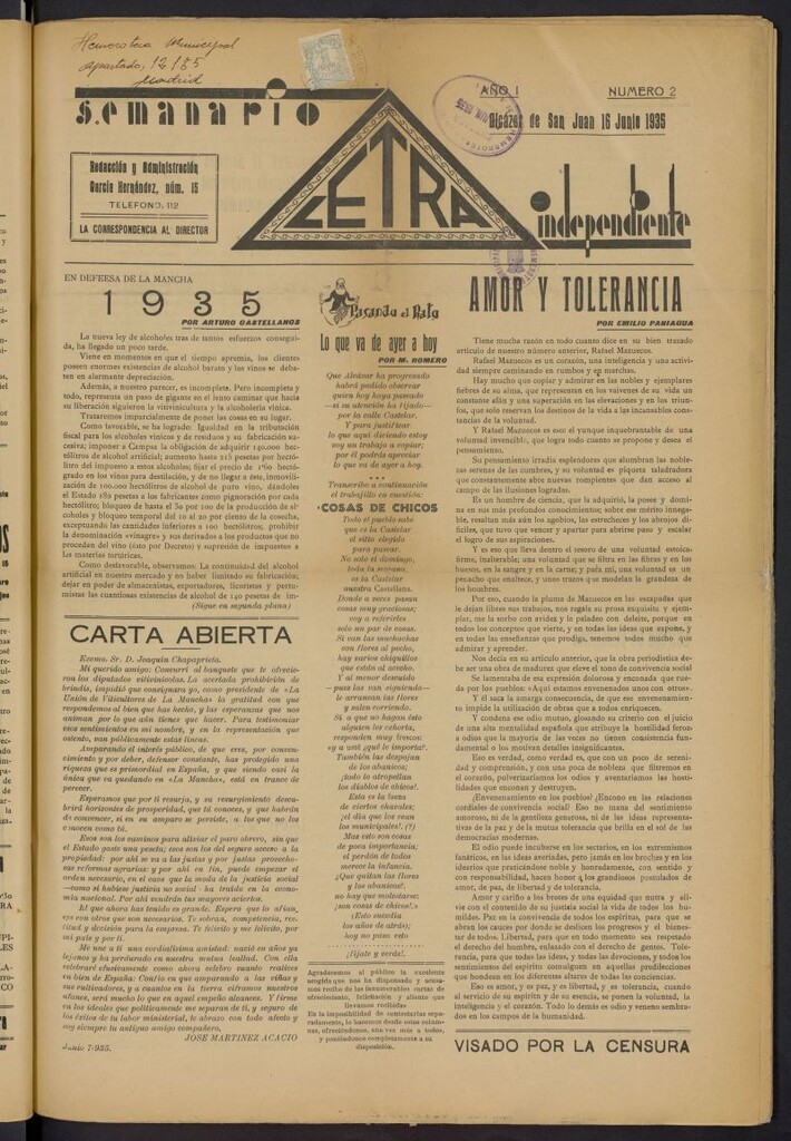 Miniatura de Letra: semanario independiente del 16 de junio de 1935