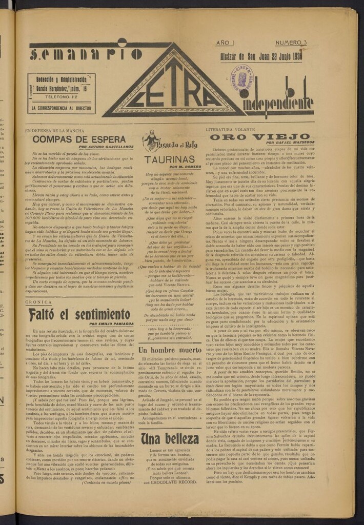 Miniatura de Letra: semanario independiente del 23 de junio de 1935