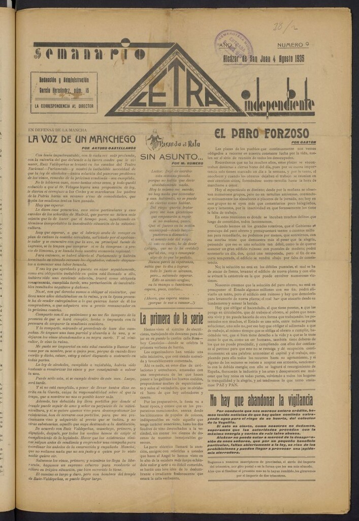 Miniatura de Letra: semanario independiente del 4 de agosto de 1935