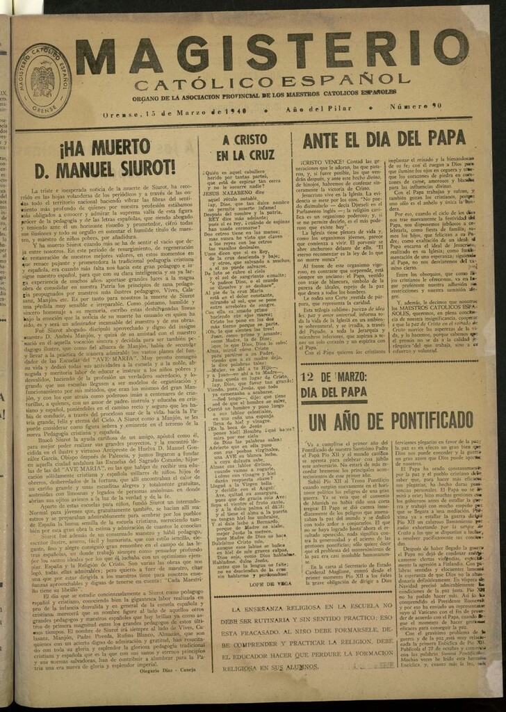 Miniatura de Magisterio Católico Español del 15 de marzo de 1940