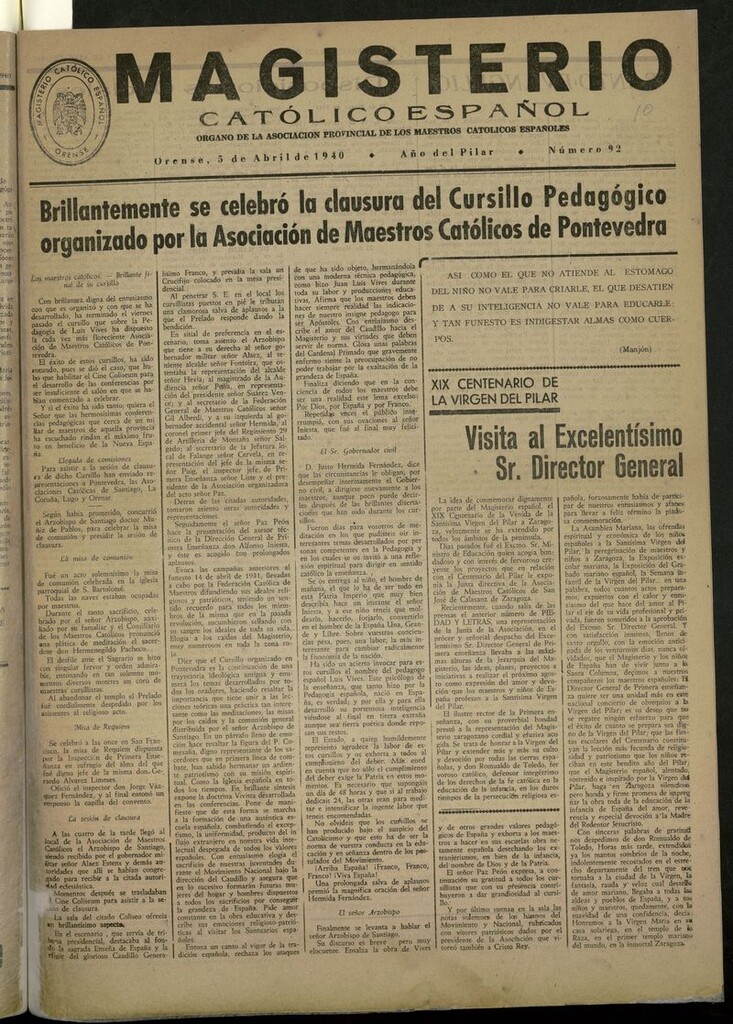 Miniatura de Magisterio Católico Español del 5 de abril de 1940