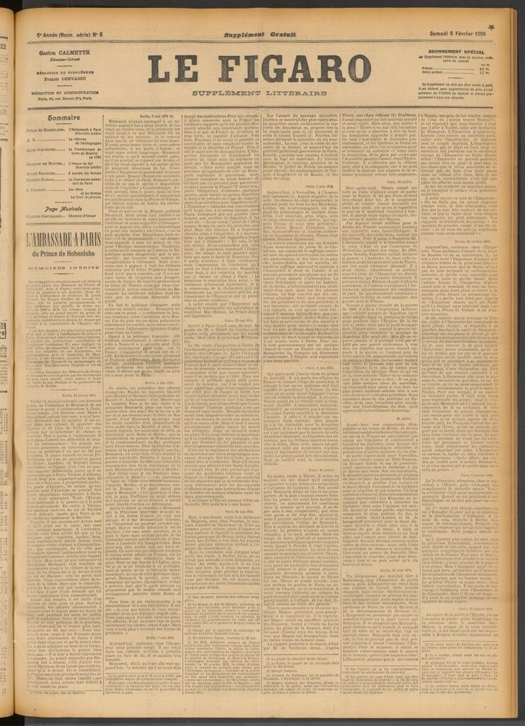 Miniatura de Le Figaro del 6 de febrero de 1909. Suplemento