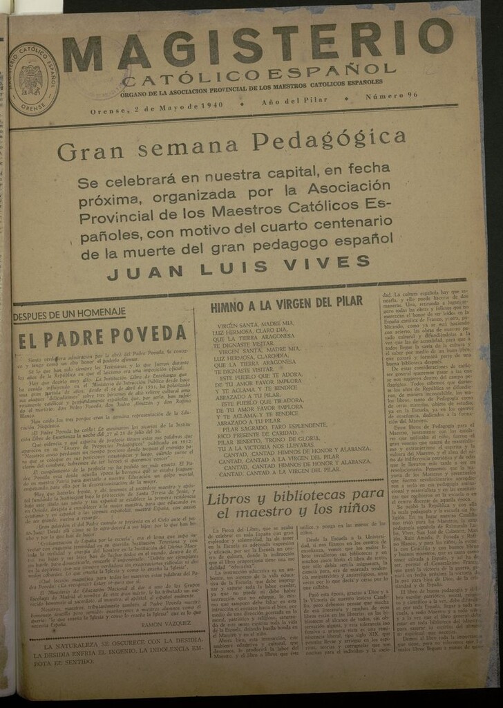 Miniatura de Magisterio Católico Español del 2 de mayo de 1940