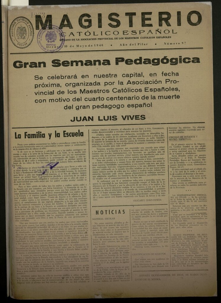 Miniatura de Magisterio Católico Español del 10 de mayo de 1940