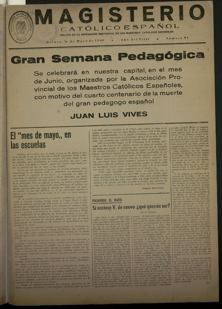 Miniatura de Magisterio Católico Español del 16 de mayo de 1940