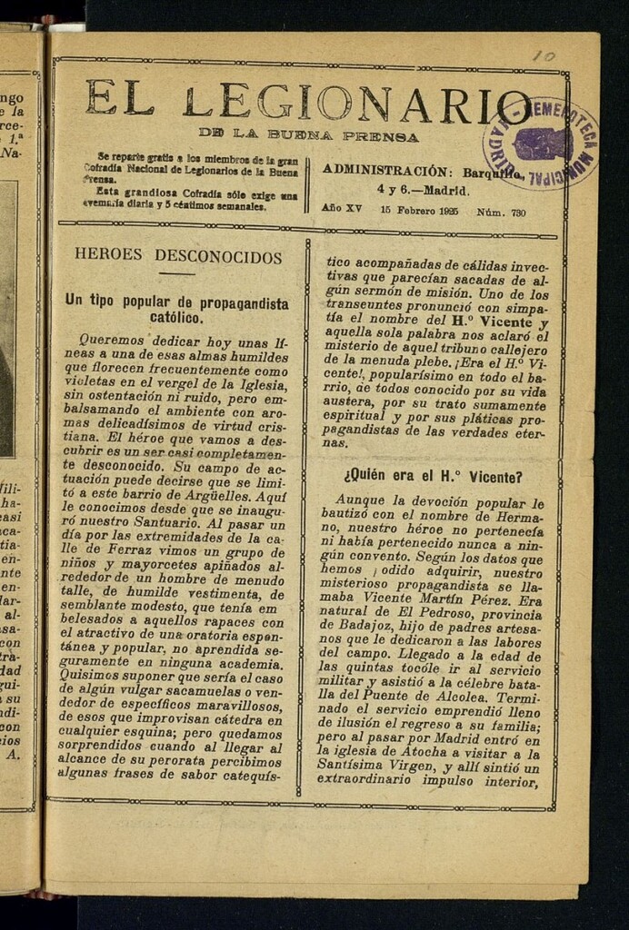 Miniatura de El legionario de la buena prensa del 15 de febrero de 1925