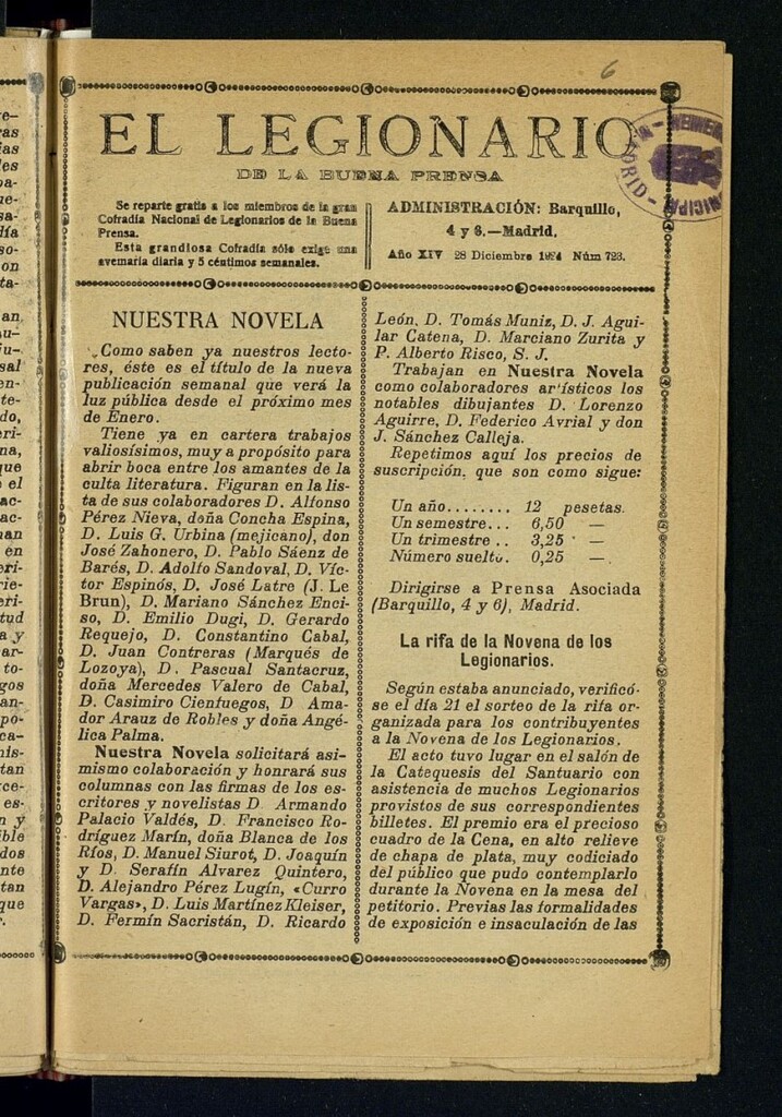 Miniatura de El legionario de la buena prensa del 28 de diciembre de 1924
