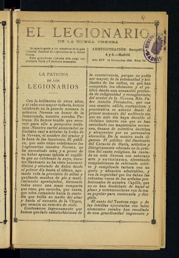 Miniatura de El legionario de la buena prensa del 14 de diciembre de 1924