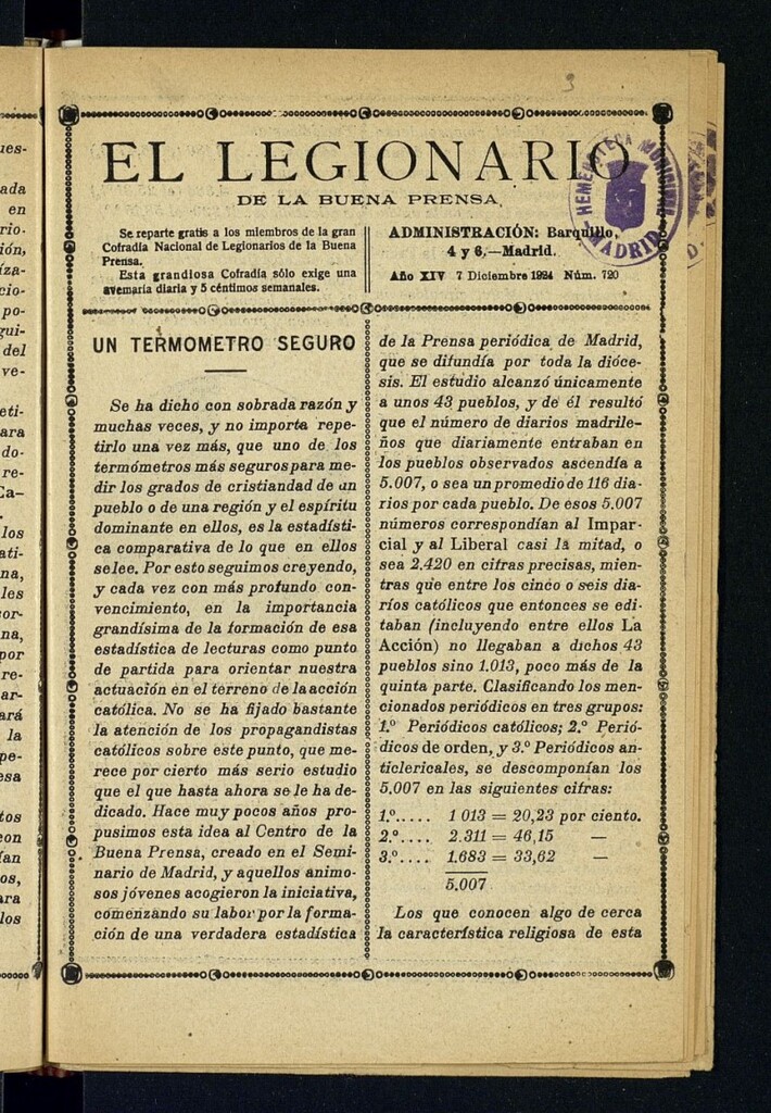 Miniatura de El legionario de la buena prensa del 7 de diciembre de1924