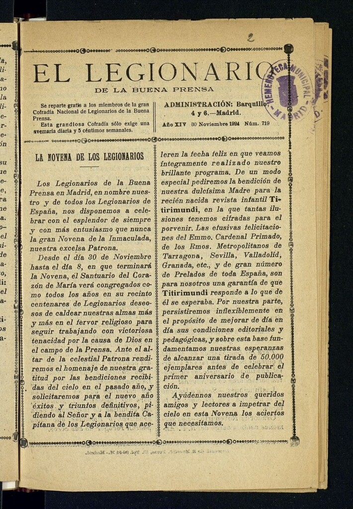 Miniatura de El legionario de la buena prensa del 30 de noviembre de 1924