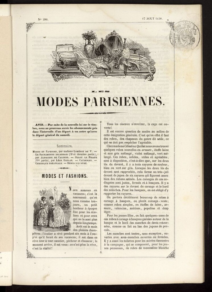 Miniatura de Les modes parisiennes del 17 de agosto de 1850