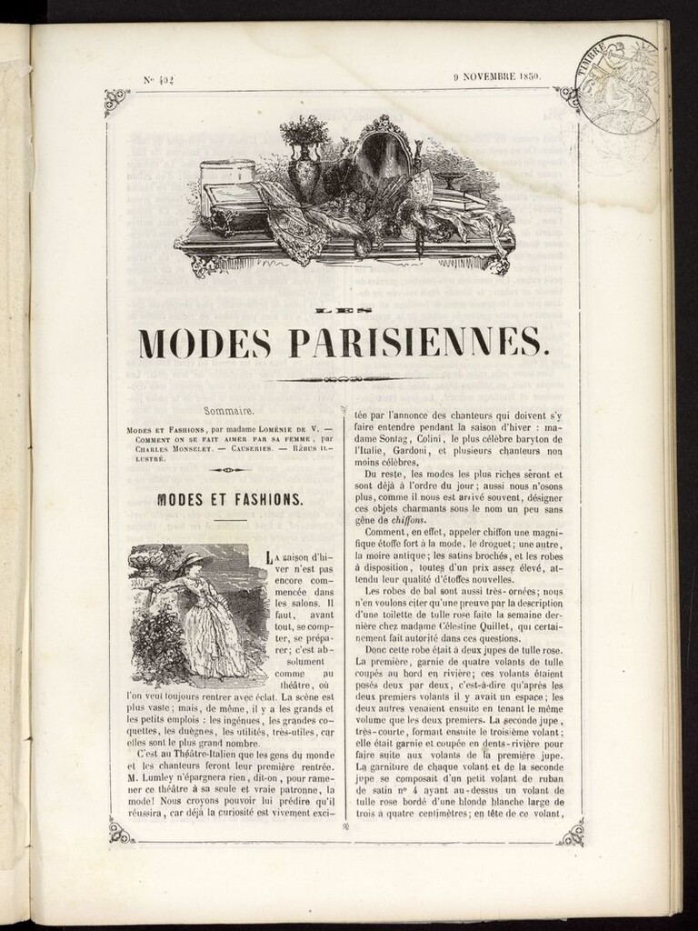Miniatura de Les modes parisiennes del 9 de noviembre de 1850