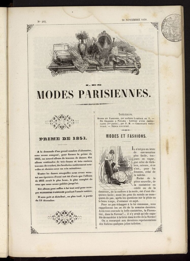 Miniatura de Les modes parisiennes del 30 de noviembre de 1850