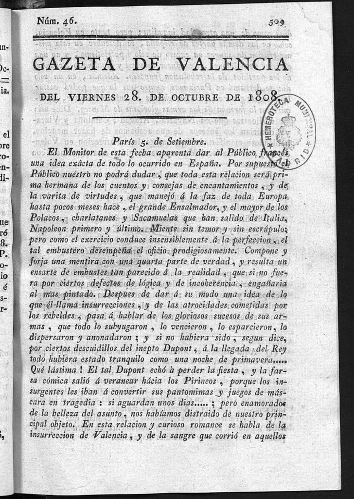 Miniatura de Gazeta de Valencia del 28 de Octubre de 1808