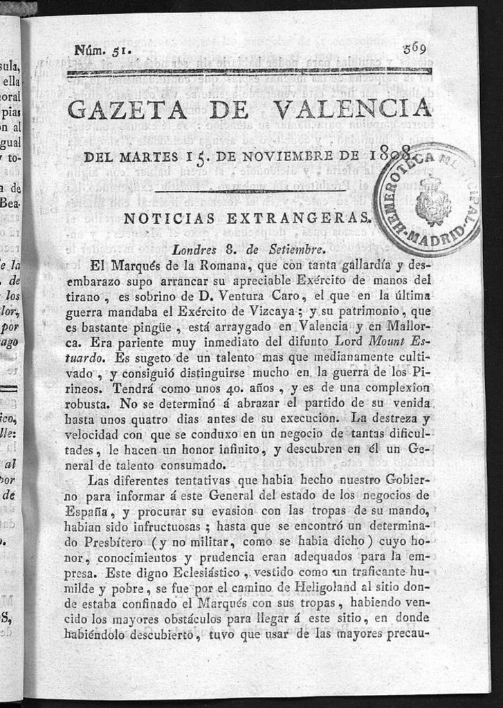 Miniatura de Gazeta de Valencia del 15 de Noviembre de 1808