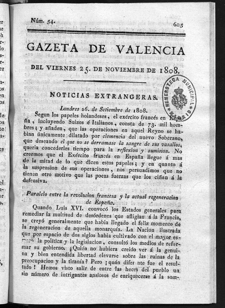 Miniatura de Gazeta de Valencia del 25 de Noviembre de 1808