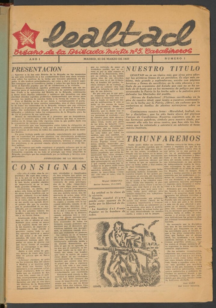 Miniatura de Lealtad : órgano de la Brigada Mixta n. 5, Carabineros del 23 de marzo de 1937