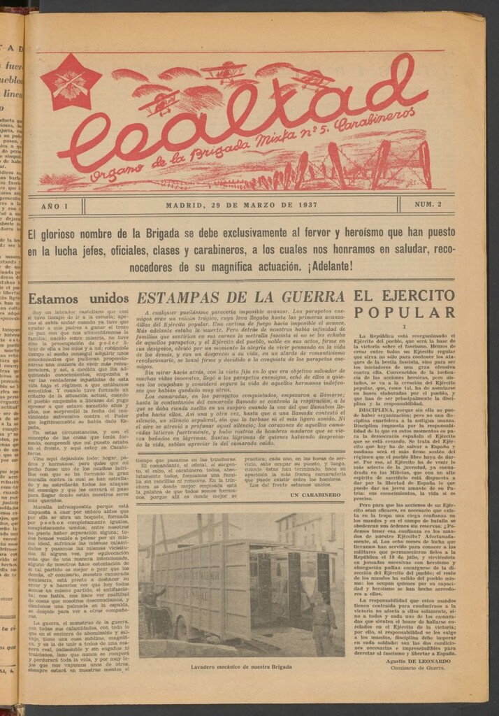 Miniatura de Lealtad : órgano de la Brigada Mixta n. 5, Carabineros del 29 de marzo de 1937