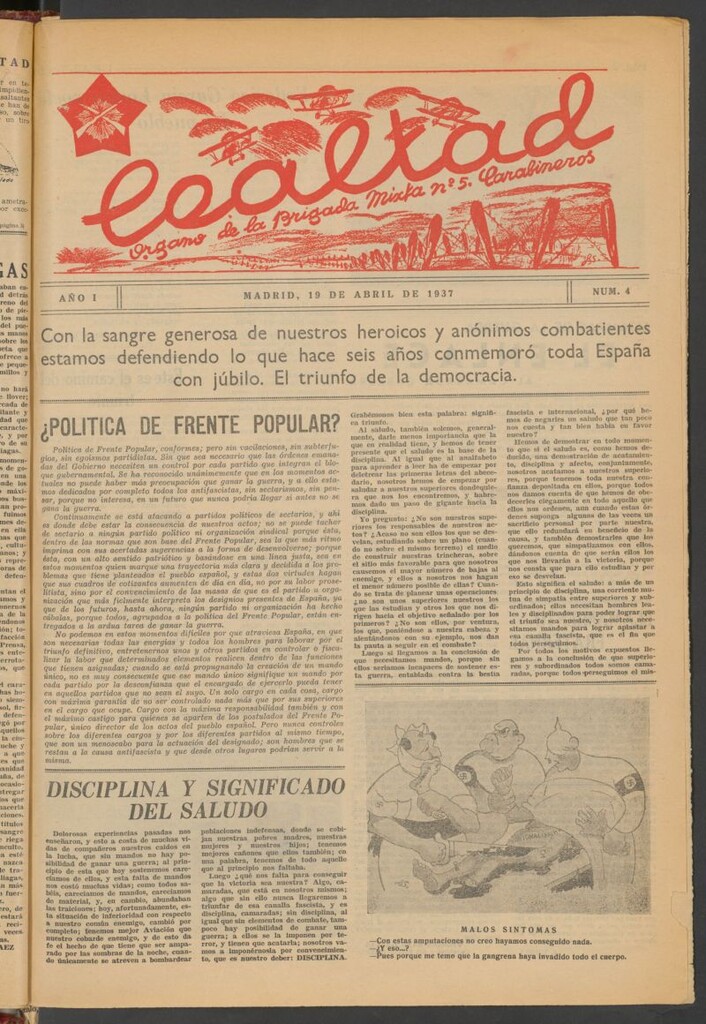 Miniatura de Lealtad : órgano de la Brigada Mixta n. 5, Carabineros del 19 de abril de 1937
