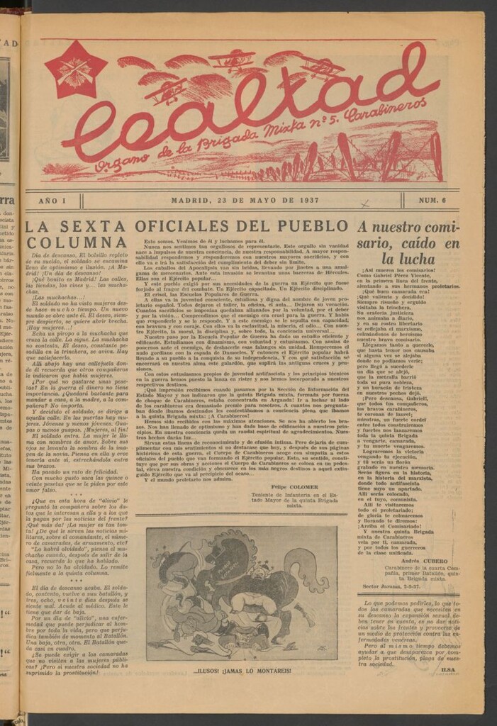 Miniatura de Lealtad : órgano de la Brigada Mixta n. 5, Carabineros del 23 de mayo de 1937
