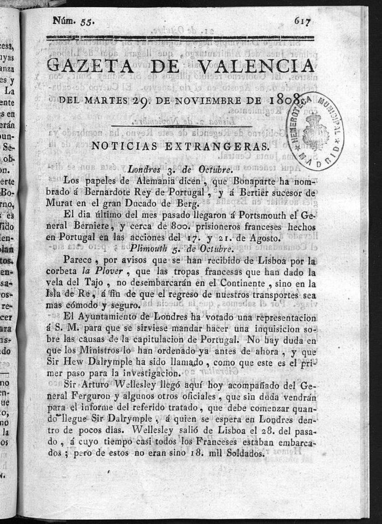 Miniatura de Gazeta de Valencia del 29 de Noviembre de 1808