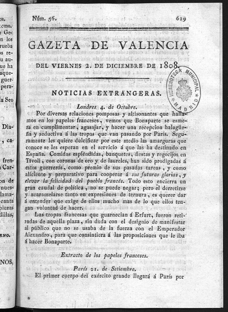 Miniatura de Gazeta de Valencia del 2 de Diciembre de 1808