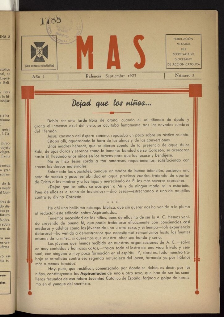 Miniatura de Mas : publicación mensual del Secretariado local de acción católica de septiembre de 1937