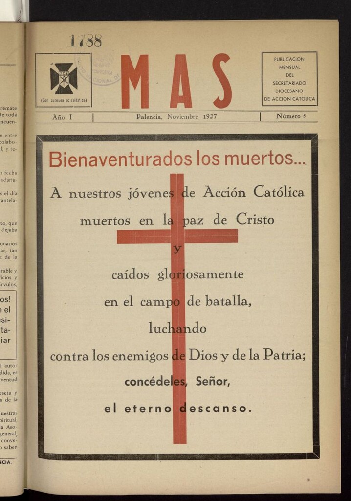 Miniatura de Mas : publicación mensual del Secretariado local de acción católica de noviembre de 1937