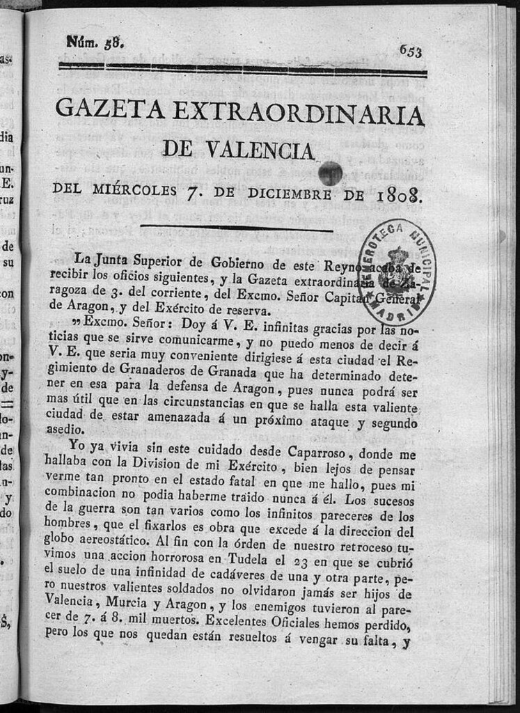 Miniatura de Gazeta de Valencia del 7 de Diciembre de 1808