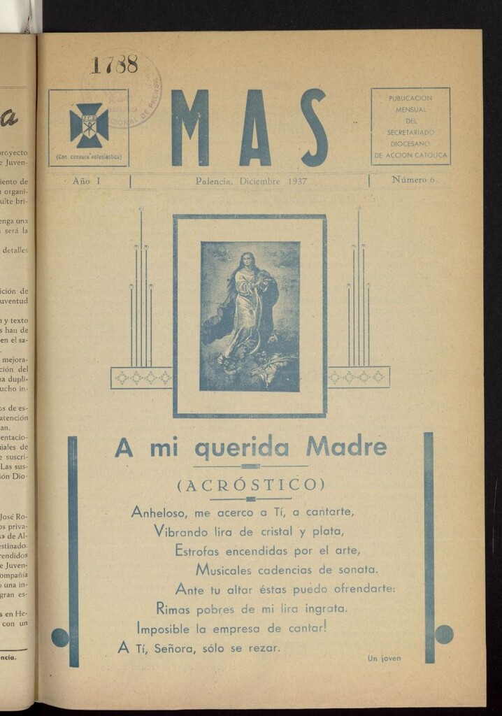 Miniatura de Mas : publicación mensual del Secretariado local de acción católica de diciembre de 1937