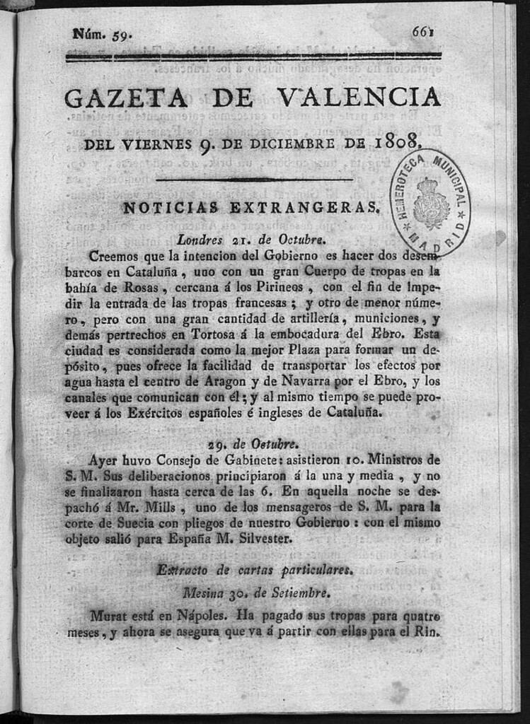 Miniatura de Gazeta de Valencia del 9 de Diciembre de 1808