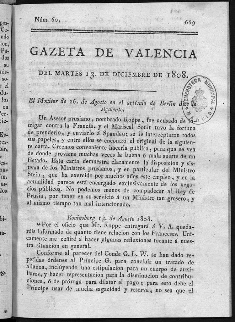 Miniatura de Gazeta de Valencia del 13 de Diciembre de 1808