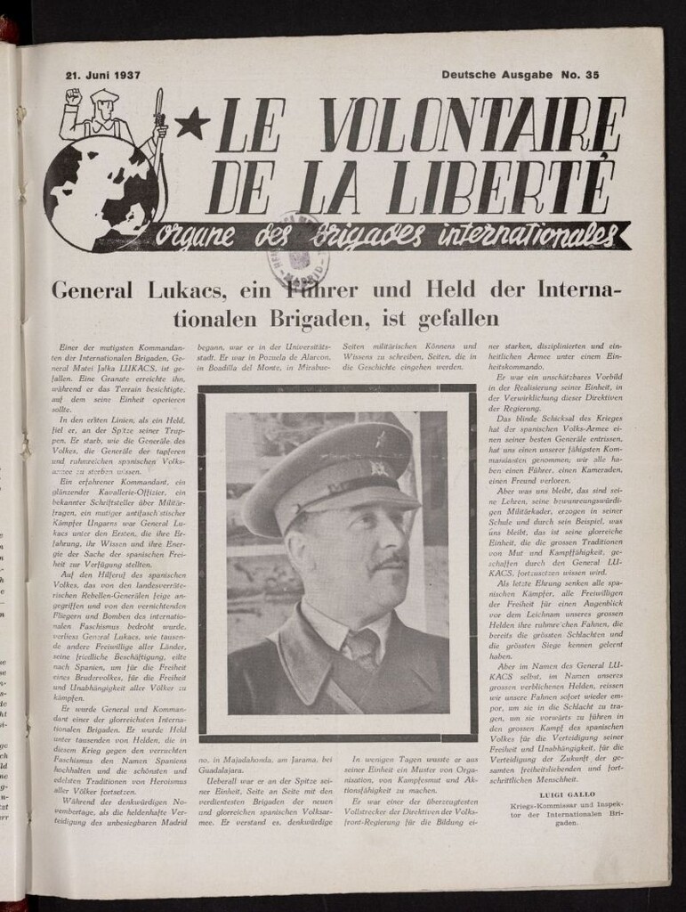 Miniatura de Le Volontaire de la Liberté : Organe des Brigades Internationales. 21 juni, 1937