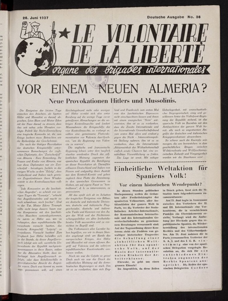 Miniatura de Le Volontaire de la Liberté : Organe des Brigades Internationales. 26 juni, 1937