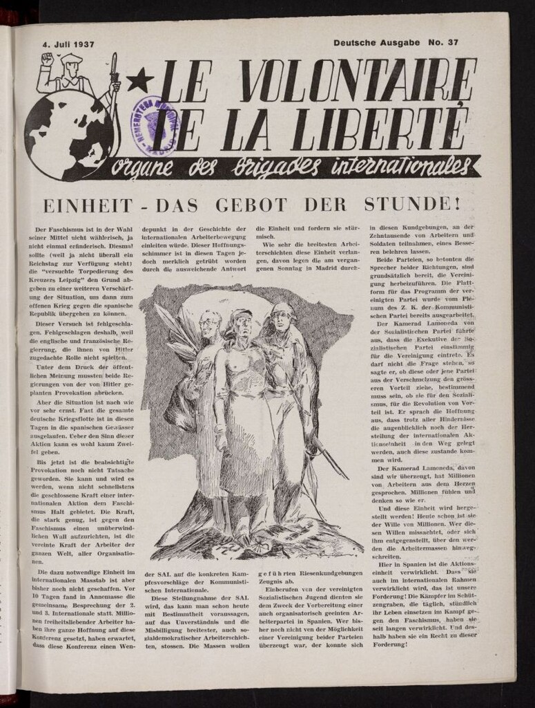 Miniatura de Le Volontaire de la Liberté : Organe des Brigades Internationales. 4 juli, 1937