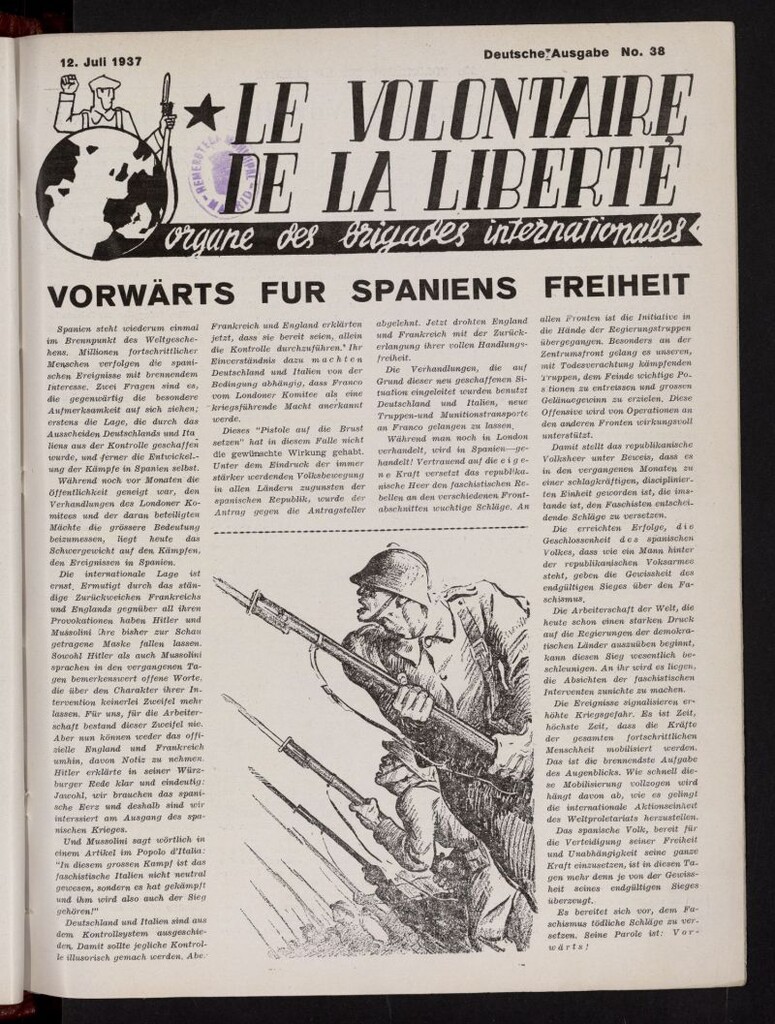 Miniatura de Le Volontaire de la Liberté : Organe des Brigades Internationales. 12 juli, 1937