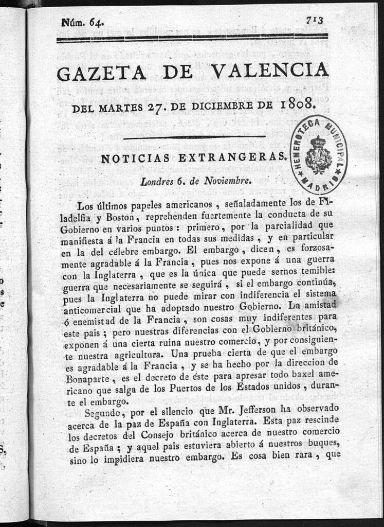 Miniatura de Gazeta de Valencia del 27 de Diciembre de 1808