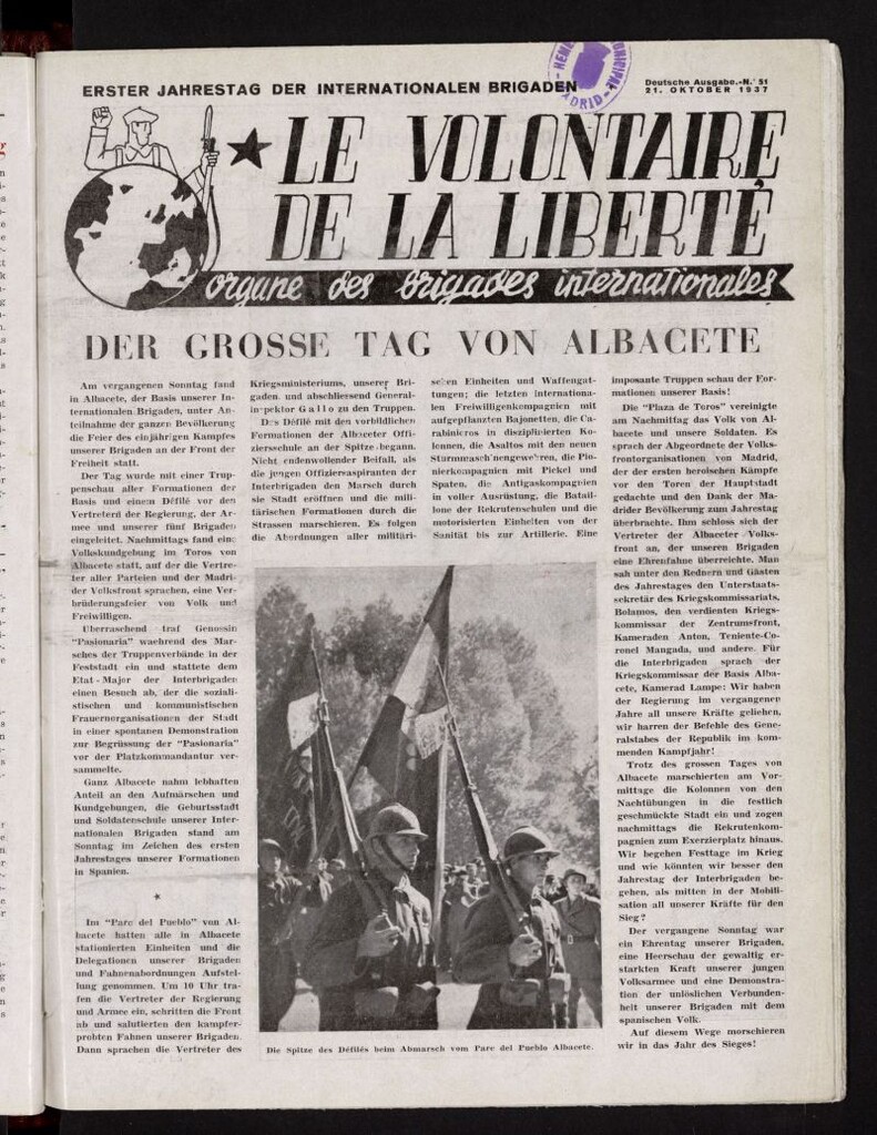 Miniatura de Le Volontaire de la Liberté : Organe des Brigades Internationales. 21 oktober, 1937