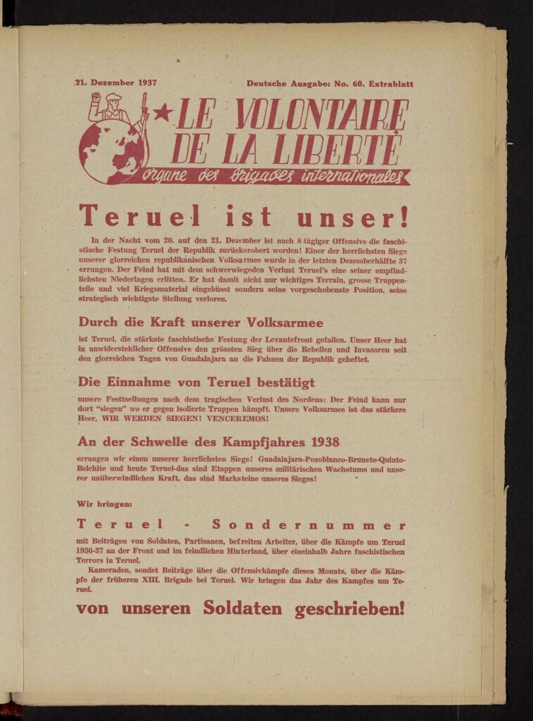 Miniatura de Le Volontaire de la Liberté : Organe des Brigades Internationales. 21 dezember, 1937