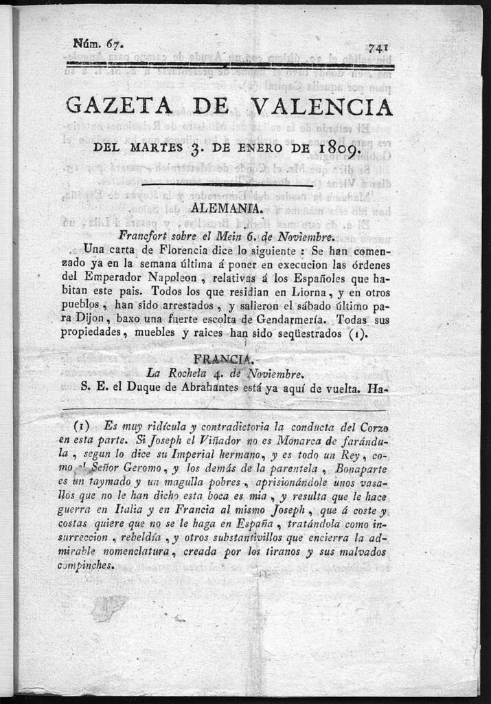 Miniatura de Gazeta de Valencia del 3 de Enero de 1809