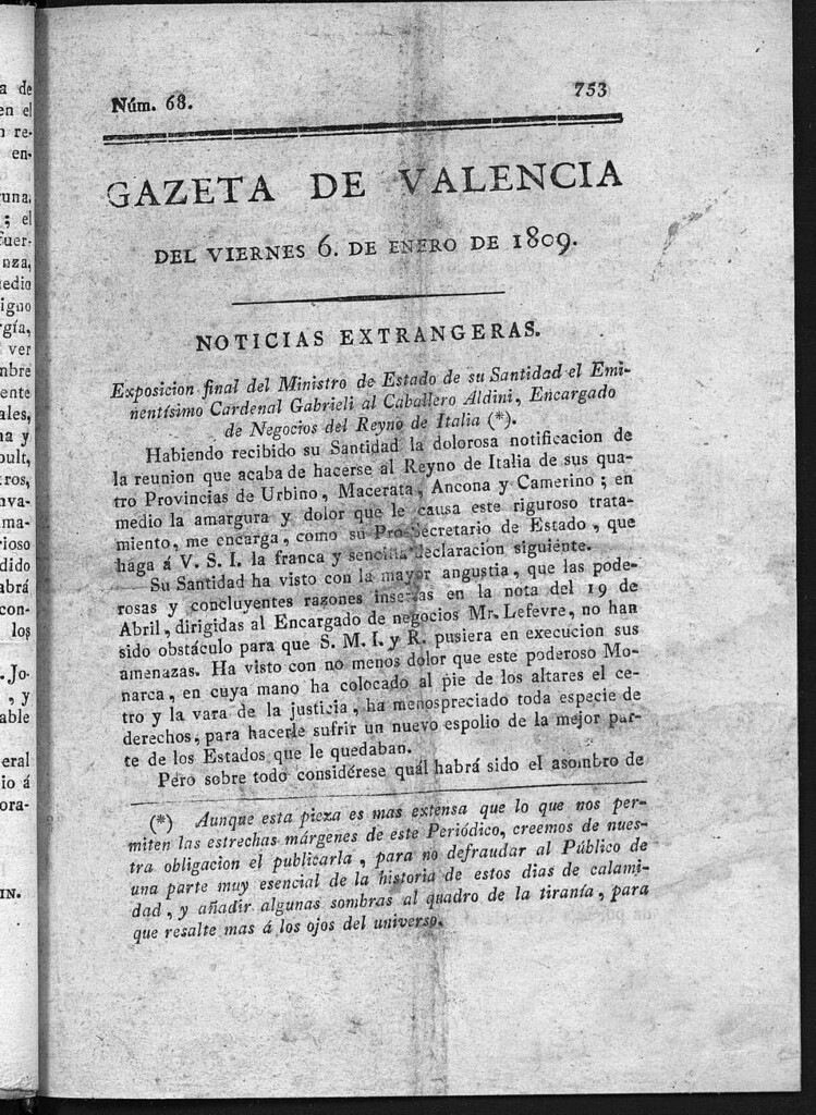 Miniatura de Gazeta de Valencia del 6 de Enero de 1809
