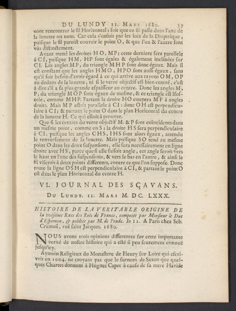 Miniatura de Le Journal des Sçavans pour l´année del 11 de marzo de 1680, nº 6