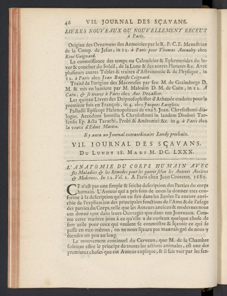 Miniatura de Le Journal des Sçavans pour l´année del 18 de marzo de 1680, nº 7