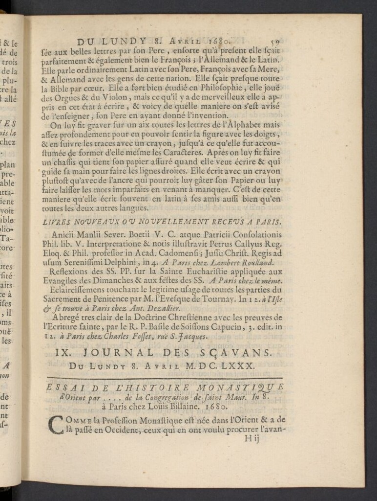 Miniatura de Le Journal des Sçavans pour l´année del 8 de abril de 1680, nº 9