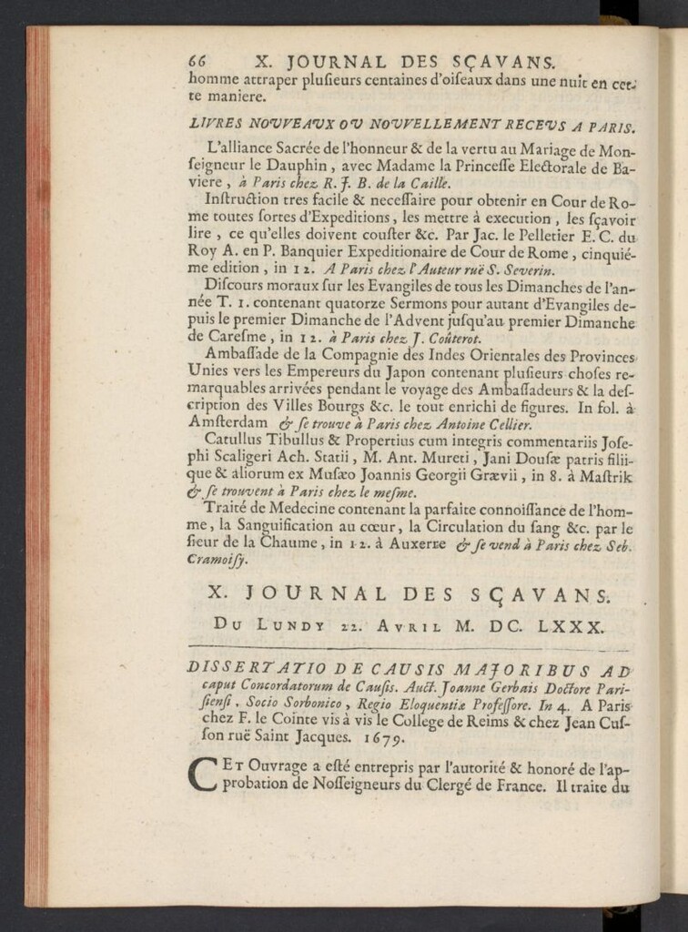 Miniatura de Le Journal des Sçavans pour l´année del 22 de abril de 1680, nº 10