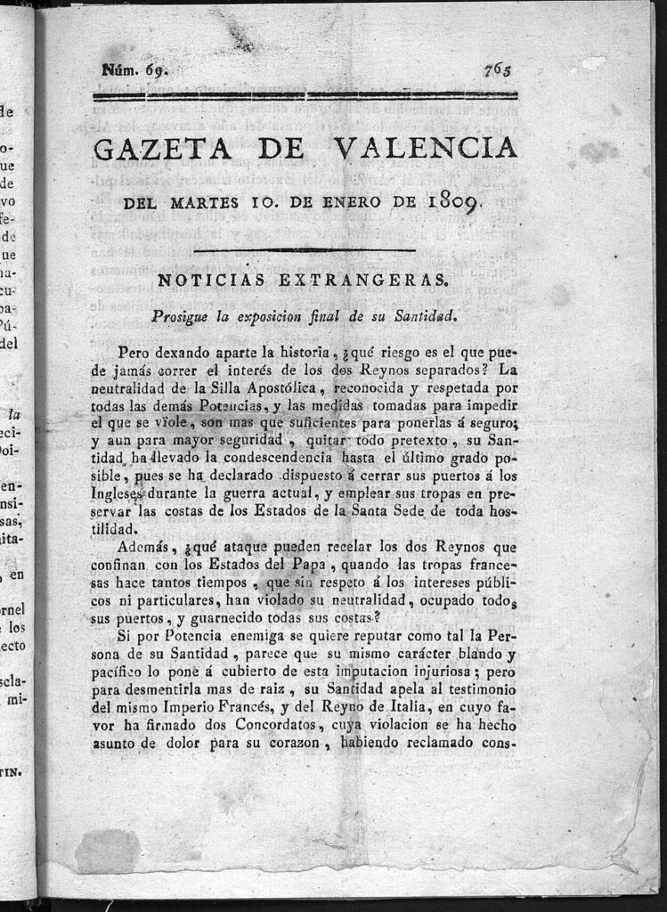 Miniatura de Gazeta de Valencia del 10 de Enero de 1809