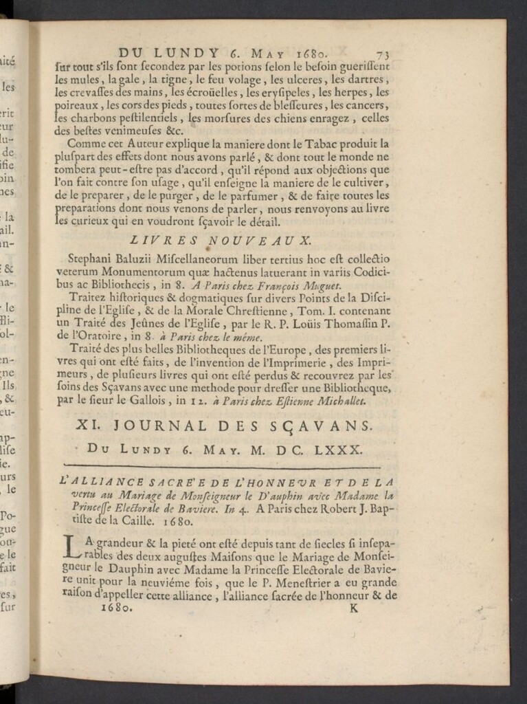 Miniatura de Le Journal des Sçavans pour l´année del 6 de mayo de 1680, nº 11